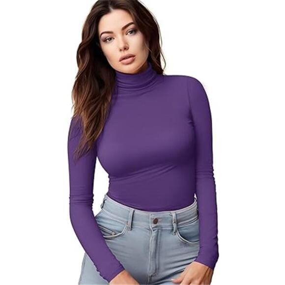 Long Sleeve Turtleneck Women Stretch/Short Sleeve Tops Fitted Tee Shirt - Picture 6 of 6